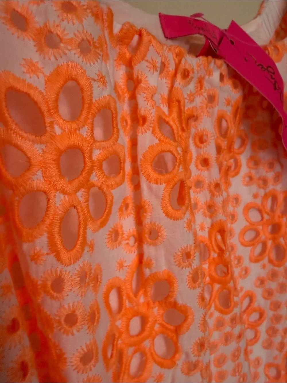 T2) Lilly Pulitzer 💐Off-Shoulder Orange Eyelet Puff-Sleeve Top